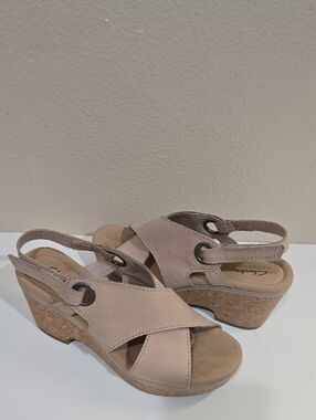 Clarks Beige Cork Wedge Sandals